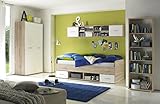 trend-moebel JUGENDZIMMER KINDERZIMMER 4-TLG.-Komplettset KLEIDERSCHRANK 2-TRG. Bett 90x200 Regal Eiche Sanremo Weiss NEU