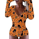 WENZHOU Halloween Weihnachten Damen Frauen Jumpsuit Overall Einteiler mit Yes Daddy Aufdrucken sexy Bodycon Träger Langarm Body Romper Hosenanzug Kurz Stretch Eng Paj