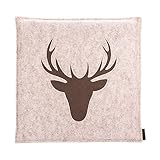kontor28 - gemütliches Sitzkissen Stuhlkissen Johann upcycling rPET Filz+Hirsch Motiv aus Natur Leder, 35 x 35 cm. Komfortable Sitzauflage für Bank, Stuhl mit Polsterung, Made in Bayern, beig