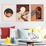 YaShengZhuangShi Kunstposter 3 Stück 50x70 cm Rahmenlos Boho-Stil Terrakotta-Malerei Mondsterne Retro mittelalterliche Wandkunst Bild Leinwand Kunstdruck Wohnzimmerdek