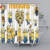 WENHUI Badezimmer Duschvorhänge Minion Pattern Niedlichen Duschvorhang Umweltfreundliche wasserdichte Stoff Badezimmer Vorhang für Kinder Dek