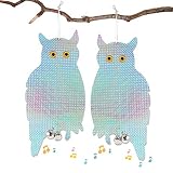 iNeibo Vogelabwehr Vogelschreck Vogelscheuche mit doppelseitigem Reflektierendem Muster, Schreckaugen und Glocken. Eule (2er-Set)