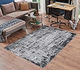Serdim Rugs Serenity Moderner Abstrakter Abrieb Moderner Teppich, Schwarz, 80 x 300