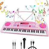 RenFox Klaviertastatur 61 Leuchttasten Elektronische Klaviertastatur Einsteiger Tragbarer Elektronischer Tastatur mit Ständer & Mikrofon, Perfektes Geschenk für Jungen und M