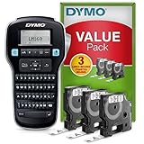 DYMO LabelManager 160 Tragbares Beschriftungsgerät Starter-Set | Etikettiergerät mit QWERTZ Tastatur | mit 3 Rollen DYMO D1-Beschriftungsband | ideal für's Büro oder für Z