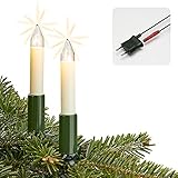 Hellum Lichterkette Made-in-Germany Weihnachtsbaum, Kerzen Lichterkette innen mit Clip, 30 Lichter, beleuchtete Länge 2030cm, Kabel grün Schaft elfenbeinfarben, für Innen mit Stecker 803006