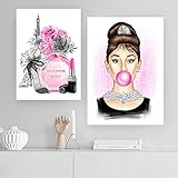 Audrey Hepburn Bubble Fashion Poster Paris Floral Parfüm Kunst Nordic Wandmalerei Druck Minimalistische Dekor Bilder Wohnzimmer/40x60cmx2Pcs/Kein R