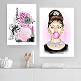 Audrey Hepburn Bubble Fashion Poster Paris Floral Parfüm Kunst Nordic Wandmalerei Druck Minimalistische Dekor Bilder Wohnzimmer/40x60cmx2Pcs/Kein R