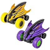 m zimoon Zurückziehen Auto Spielzeug, Monster Truck Fahrzeug Spielzeugauto 360 Grad Rotierende Reibungsbetriebene Rennwagen Für Kinder Jungen Mädchen (2 Stück, Gelb Lila)