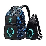 Asge Rucksack Jungen Schulrucksack Mädchen Teenager Jugendliche Coole Schule Daypacks Kinder Reflektierender Schultasche Outdoor Camping Groß Schulranzen Wasserdicht Ranzen Schultertaschen set (Blau)