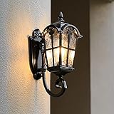 Mengjay Retro Wandlampe Antike Außenwandleuchte E27 Gartenlampe Dekorative Außenlampe, Wasserdicht IP23 Aluminiumguss und Glas Aussenleuchte, Hauseingang Terrassen Balkon Flur Wandleuchte (A)