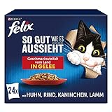 FELIX So gut wie es aussieht Katzenfutter nass in Gelee, Sorten-Mix, 4er Pack (4 x 24 Beutel à 85g)