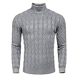 DaDuo Sweater Herren Slim Fit Einfachheit Einfarbig Strickwaren Herren Frühling Herbst Hoher Kragen Base Pullover Herren Komfortabel Atmungsaktiv Lassig Strickwaren Herren F-Grey XL