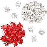 100 Stück Schneeflocke Holz Streudeko Weihnachtsdeko Schneeflocken Weiß Hölzern Schneeflocke Holzscheiben Baumschmuck rot Verschiedene Formen für Hause Weihnachten Hochzeit Urlaub Party Dek