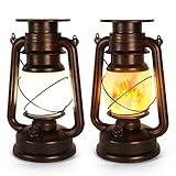 Led Vintage Solar Laterne, Realistische Flackerflamme Outdoor Hängende Laterne Solarbetriebene Camping Nachtlichter Landschaft Dekorativ für Garten Terrasse Deck Yard Path 2er Pack, Kup
