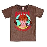 Logoshirt Pippi Langstrumpf Portrait Kinder T-Shirt braun I Grafik-Shirt kurzärmlig mit Rundhalskragen I Lizenziertes Originaldesign I Logo-Print langlebig & hochwertig I Baumwolle I Vintage-S