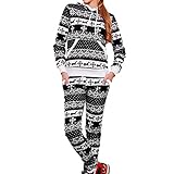 Graceyo Weihnachten Hoodie Sweatshirt Sporthosen 2 Stück Set für Damen Trainingsanzug Jogginganzug Sportanzug Herbst Winter Casual Yoga Kapuzen Laufenanzug Sportswear Freizeitanzug Fitnessanzug