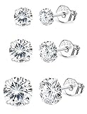BESTEEL 3 Paar 925 Sterling Silber Ohrringes für Herren Damen Mädchen mit Zirkon Ohrringe Schmuck Elegant, 4,5,6 MM