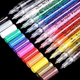 EKKONG Acrylstifte Marker Stifte, 0.7mm Feine Spitze, 12 Farben Acrylfarben Wasserfest Marker für Holz, Steine, Leinwand, Metall, Kunststoff, Keramik, Glasmalerei, Stoffmalerei, Rock-Malerei & DIY