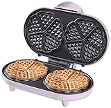 Bestron Doppel-Waffeleisen für klassische Herzwaffeln, Waffelmaker mit Antihaftbeschichtung, Inklusive Rezeptvorschlägen, 1000 Watt, Rosa, ADWM1000