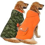 HDE Wendbarer Hunde-Regenmantel mit Kapuze, Zupf-Poncho, Regenmantel, Jacke für kleine, mittelgroße und große Hunde (Camo/Orange, L)