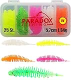 Paradox Fishing Forellenköder Gummi Set mit Box (25 St.) UV Forellenköder Gummi Gummiköder Forelle Forellen Angeln Spoon Set Forellenteig - Spoons Forelle (5,7cm - 1,34g)