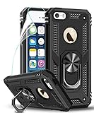 LeYi kompatibel with Hülle iPhone SE 2016/5S/5 Handyhülle mit Folie Schutzfolie,360 Grad Ringhalter Cover Bumper Stoßdämpfung Schutzhülle für Case Apple iPhone SE 2016 /5S/5 Handy Hüllen Schw