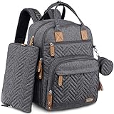 Wickeltasche Rucksack, iniuniu Große Baby Wickelrucksack mit Windeltasche, Wickelunterlage, Schnullerhalter, Multifunktional Babytasche für Mama & Papa, Dunkelg