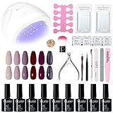 Gel Nagellack Komplett Set von 6 Farben Klassisch UV Gel mit 24/48W Nagel Lampe Base Matte und Glänzend Top Coat Selber Nageldesign-sets Gel Nail Art Starter Nagelset (C002)
