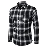 Jubaton Herren Retro Hemden Plaid Tops Lange Ärmel Revers Slim Cardigan Mode Bequem Lässig Vielseitig Business Gutaussehend XL