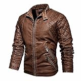 HXKJ Herren Kunst-Lederjacke Slim Fit Lässig Bikerjacke 4 Eingrifftaschen mit seitlichem Reißverschluss Natural Yellow-XXXXL