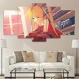 Leinwand HD Anime 5 Stück Blonde Doppel Pferdeschwanz Mädchen Kunst Poster Wohnzimmer Bilder Dekoration Gemälde Drucke Wohnkultur Weihnachtsgeschenk