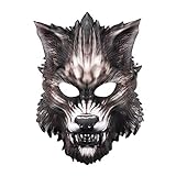 zihui Halloween Wolfsmaske, Halbes Gesicht Wolfskopfmaske Weicher Pu-Schaum Realistische 3D-Wolfsmaske Tierkopfmasken Gruselige Werwolfmaske Für Erwachsene Karnevalsparty-Mask
