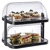 APS Buffetvitrine „Doppeldecker“ – 2 beidseitig aufklappbare, transparente Rolltophauben, 2 Edelstahl-Tabletts, 4 Kühl-Akkus, platzsparend lagerbar – Made in Germany