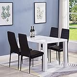 GOLDFAN Esszimmergruppe mit Esstisch und 4 Schwarz Essstühlen und Küchentisch Quadratischer Tisch Set Hochglanz für Wohnzimmer Küche Bü