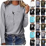 Damen Langarmshirt Basic Rundhals Langarm T-Shirt Oberteil Top mit Feder Libelle Gänseblümchen Löwenzahn Sonne Und Mond Mode Motiv Aufdruck Elegant Bluse Tshirt Mädchen Teenager Fitness Sp