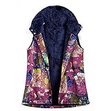 Vintage Ethnisches Muster Kapuzenpullover Damen Blumen Drucken Fleece Hoodies Pullover Ärmellose Fellweste Fleece Futter Warm Winterpullover Winter Kunstpelz Weste Pelzjacke mit Knop