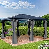 BRAST Alu-Pavillon Premium 3.6x4.8m grau festes Dach wasserdicht + Moskitonetz 2 Farben 3 Größen 16 M