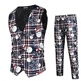 Sonojie Herren Weihnachtsweste Anzugweste Christmas Westen Business Weste mit Schneeflocken Muster V-Ausschnitt Weste Weihnachtsdruck Sleeveless Business Hemden Party Ärmellose Jacke Jack