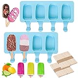 2 Stück Eisformen Silikon,8 Zellen Eis am Stiel Formen Set,Eisformen Popsicle Formen,Eis am Stiel Schimmel,Ice lolly Mould,DIY Eiscreme Stick für Kinder und Erwachsene mit 100 H