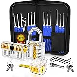 Dietrich-Set, 32-teiliges Lockpicking-Werkzeug mit 3 klaren Übungs- und Trainingsschlössern für Lockpicking, Extractor Tool für Anfänger & Schlossertraining (Blau)