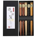 Rpanle Japanische EssstäBchen 5 Pairs EssstäBchen Holz Wiederverwendbare Natürliche Japanische Holzstäbchen Waschbar Chopsticks Essstäbchenauflage aus H