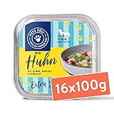 Nassfutter für Hunde | Mini Huhn mit Quinoa, Brokkoli, Himbeere und Rucola für Hunde | 1,6 kg - 16er-Pack