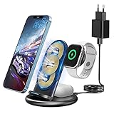 3 in 1 Induktive Ladestation, Knofarm 15W Wireless Qi Ladestation Kompatibel mit iPhone 12/12 Pro/Mini/11/XR, Apple Watch SE/6/5/4/3/2, AirPods Pro, Wireless Charger mit Adapter für Galaxy S21/S10