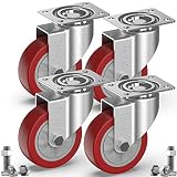 GBL Möbelrollen Schwerlast + Schrauben - 100mm 600KG - 4 Lenkrollen groß ohne Möbel Bremse - keine Spuren & Leise - Schwerlastrollen Transportrollen Rollen für Palettenmöb