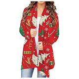 MOKBAY Damen Weihnachten Strickjacke Mantel Weihnachts Strickjacke Offene Front Langarm Pullover Mantel Freizeitjacke Damen Pullover Langarm Sweatshirt Mit Streifen Casual Shirt Langarm Ob