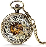 Damen Herren Steampunk Automatik mechanische Taschenuhr Bronze, LANCARDO Retro Zahnrad Ritzel Mechanische Kettenuhr Skelett Uhr mit Halsk