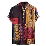 Yowablo Bluse T-Shirt Herren Baumwolle Leinen Kurzarm Lässig bedrucktes Hawaiihemd ( XXL,9gelb )