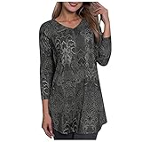 STOREYH Damen Retro Drcuk Pullover Tops Outwear Lässig Loose Langarm V-Ausschnitt Oberteile Mäntel Herbst Winter Bequem Atmungsaktiv Tee Frauen Bluse Vintage Wickel Tunika T-S