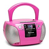 auna Harper CD Boombox, CD-Player, Bluetooth-Funtion, Kassettenspieler, UKW-Radiotuner, AUX-Eingang, USB-Port, LED-Display, Strom/Batteriebetrieb, pink